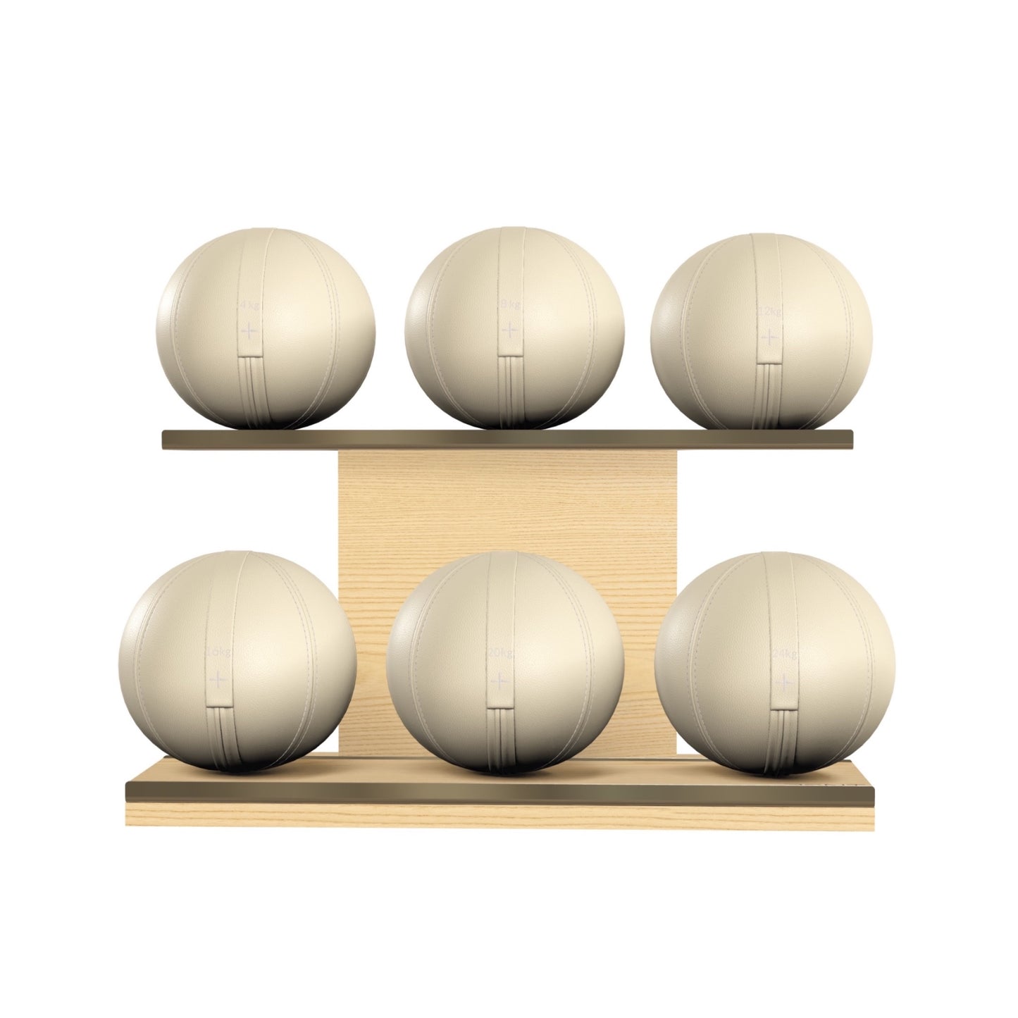 PENT. MOXA Set Ultimate - In Gold - Set of 6 Medicine Balls on Horizontal Wooden Stand - 4, 8, 12, 16, 20, 24 KG