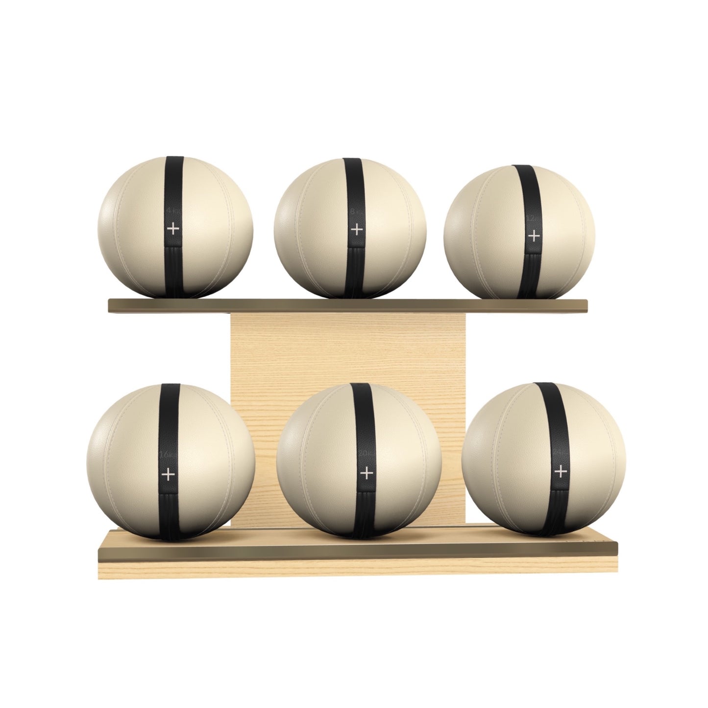 PENT. MOXA Set Ultimate - In Gold - Set of 6 Medicine Balls on Horizontal Wooden Stand - 4, 8, 12, 16, 20, 24 KG