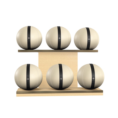 PENT. MOXA Set Ultimate - In Gold - Set of 6 Medicine Balls on Horizontal Wooden Stand - 4, 8, 12, 16, 20, 24 KG
