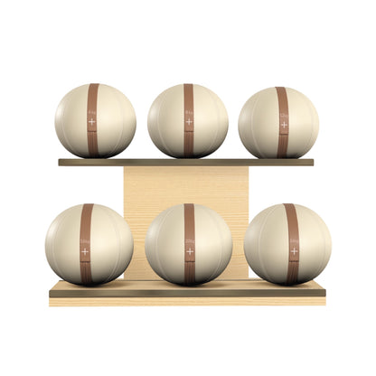 PENT. MOXA Set Ultimate - In Gold - Set of 6 Medicine Balls on Horizontal Wooden Stand - 4, 8, 12, 16, 20, 24 KG