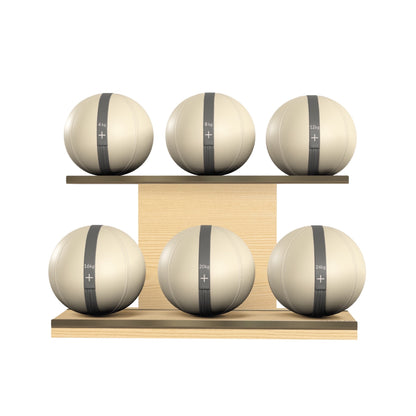 PENT. MOXA Set Ultimate - In Gold - Set of 6 Medicine Balls on Horizontal Wooden Stand - 4, 8, 12, 16, 20, 24 KG
