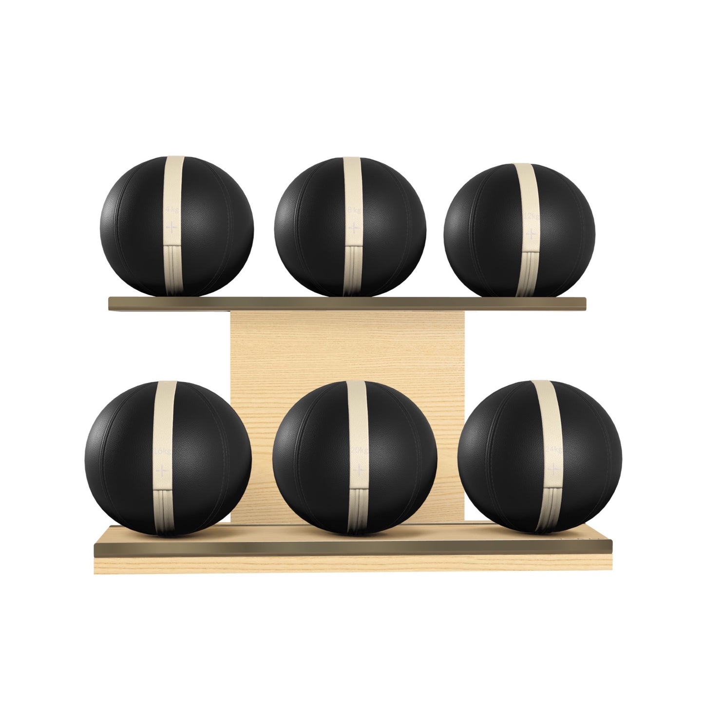 PENT. MOXA Set Ultimate - In Gold - Set of 6 Medicine Balls on Horizontal Wooden Stand - 4, 8, 12, 16, 20, 24 KG