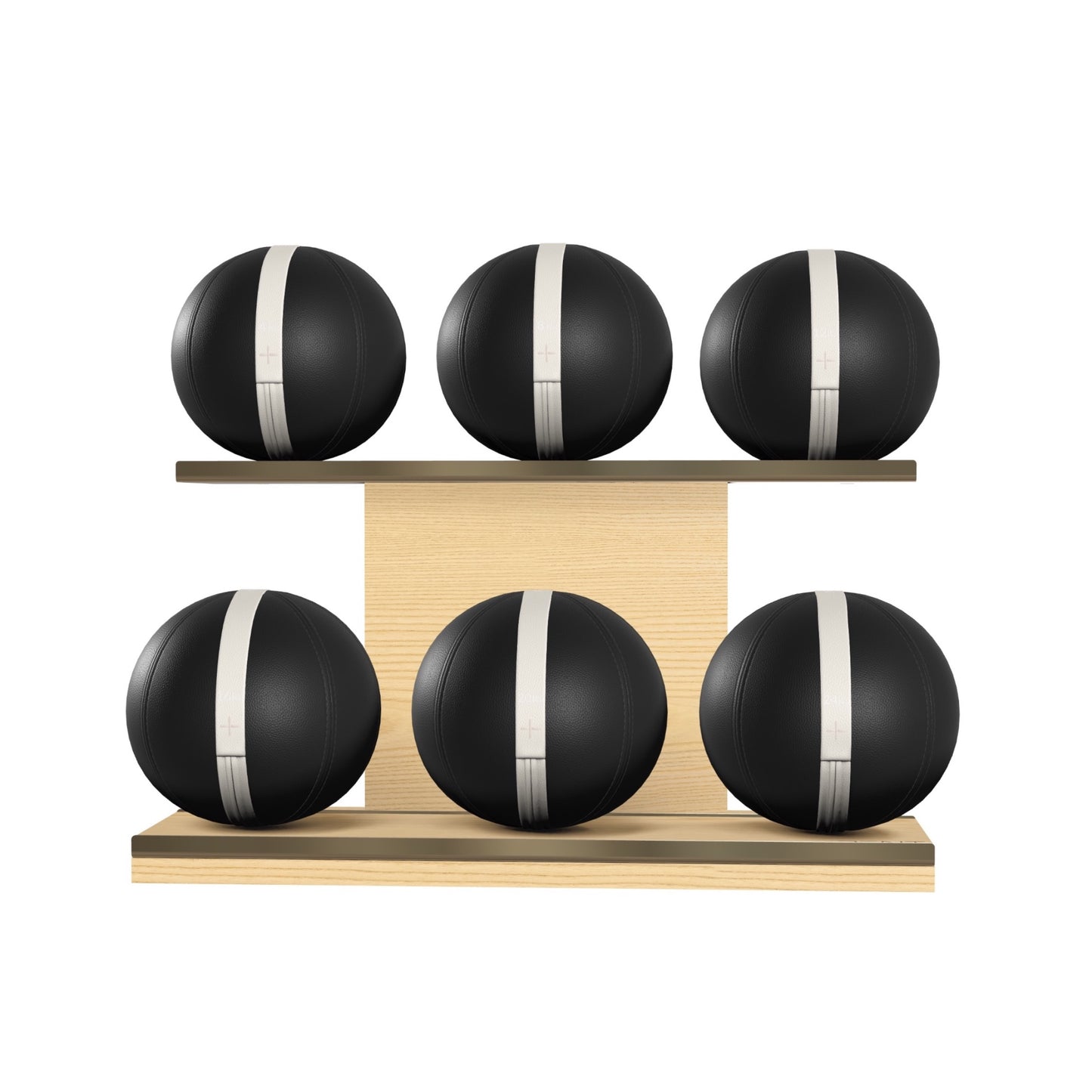 PENT. MOXA Set Ultimate - In Gold - Set of 6 Medicine Balls on Horizontal Wooden Stand - 4, 8, 12, 16, 20, 24 KG