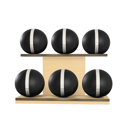 PENT. MOXA Set Ultimate - In Gold - Set of 6 Medicine Balls on Horizontal Wooden Stand - 4, 8, 12, 16, 20, 24 KG