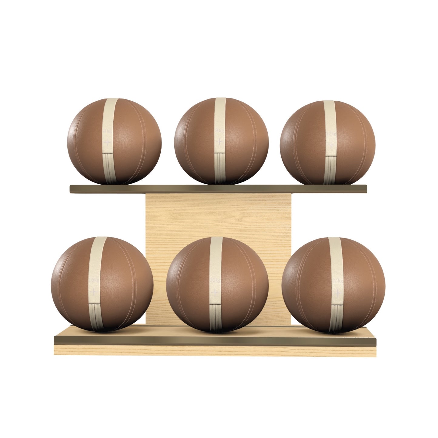 PENT. MOXA Set Ultimate - In Gold - Set of 6 Medicine Balls on Horizontal Wooden Stand - 4, 8, 12, 16, 20, 24 KG