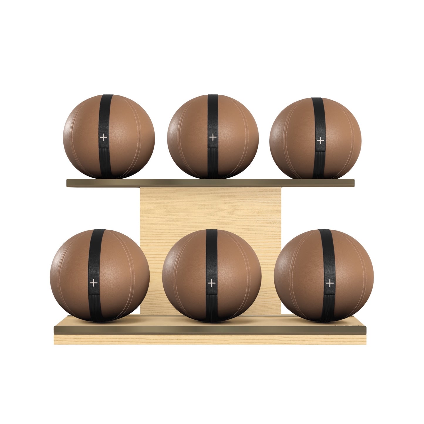 PENT. MOXA Set Ultimate - In Gold - Set of 6 Medicine Balls on Horizontal Wooden Stand - 4, 8, 12, 16, 20, 24 KG