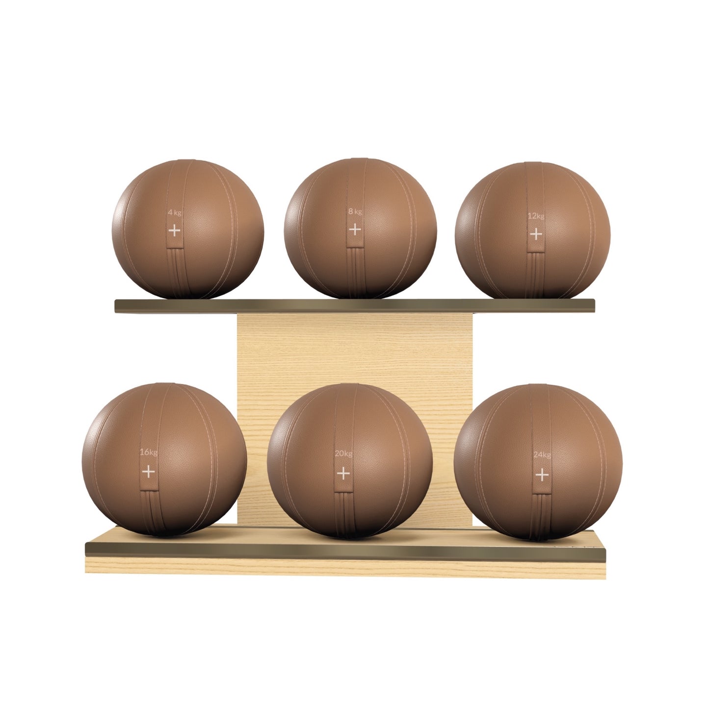 PENT. MOXA Set Ultimate - In Gold - Set of 6 Medicine Balls on Horizontal Wooden Stand - 4, 8, 12, 16, 20, 24 KG
