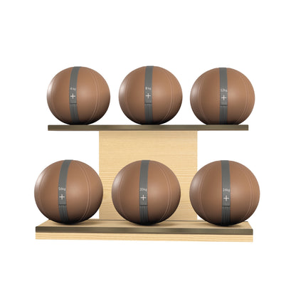 PENT. MOXA Set Ultimate - In Gold - Set of 6 Medicine Balls on Horizontal Wooden Stand - 4, 8, 12, 16, 20, 24 KG