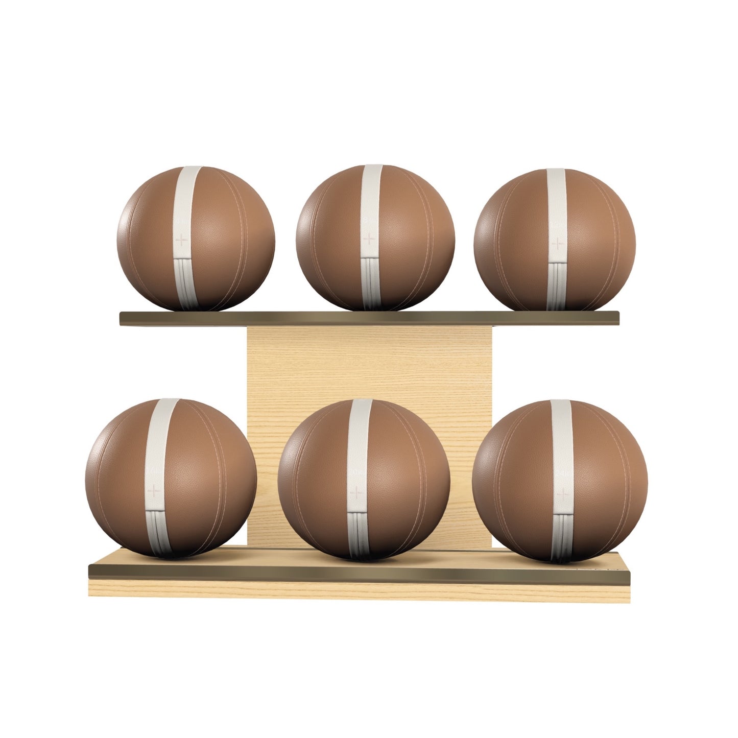 PENT. MOXA Set Ultimate - In Gold - Set of 6 Medicine Balls on Horizontal Wooden Stand - 4, 8, 12, 16, 20, 24 KG