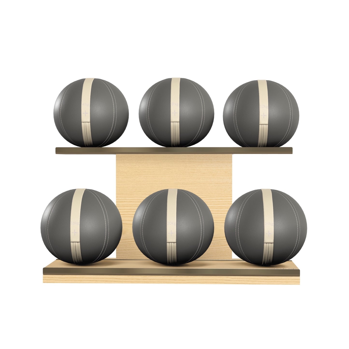 PENT. MOXA Set Ultimate - In Gold - Set of 6 Medicine Balls on Horizontal Wooden Stand - 4, 8, 12, 16, 20, 24 KG