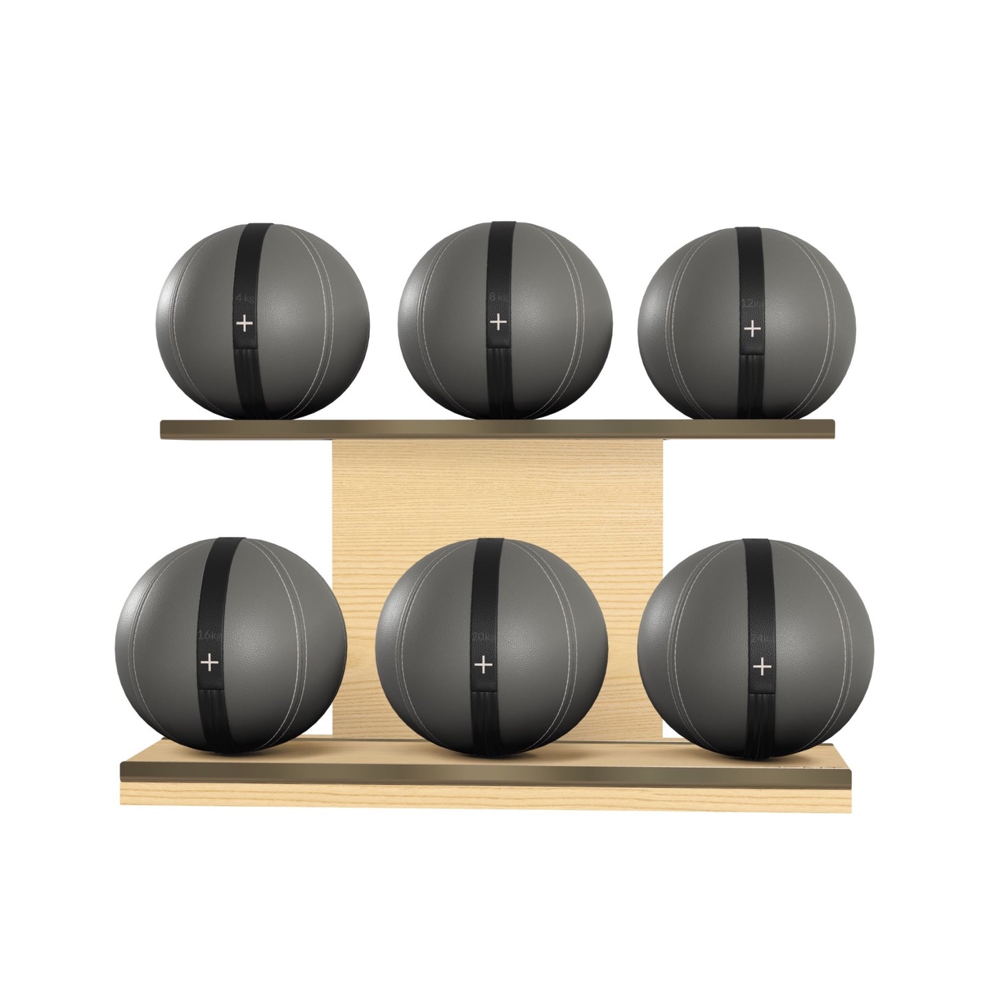 PENT. MOXA Set Ultimate - In Gold - Set of 6 Medicine Balls on Horizontal Wooden Stand - 4, 8, 12, 16, 20, 24 KG