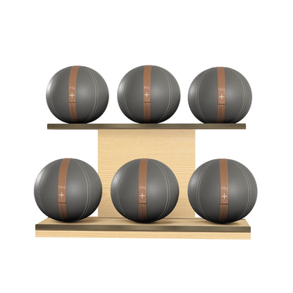 PENT. MOXA Set Ultimate - In Gold - Set of 6 Medicine Balls on Horizontal Wooden Stand - 4, 8, 12, 16, 20, 24 KG