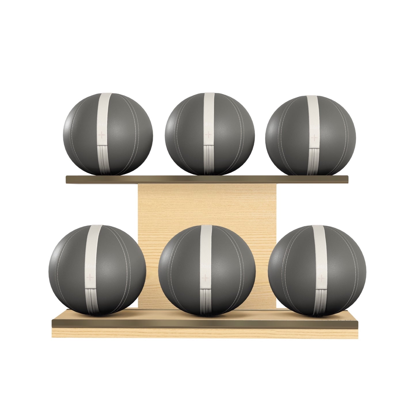 PENT. MOXA Set Ultimate - In Gold - Set of 6 Medicine Balls on Horizontal Wooden Stand - 4, 8, 12, 16, 20, 24 KG