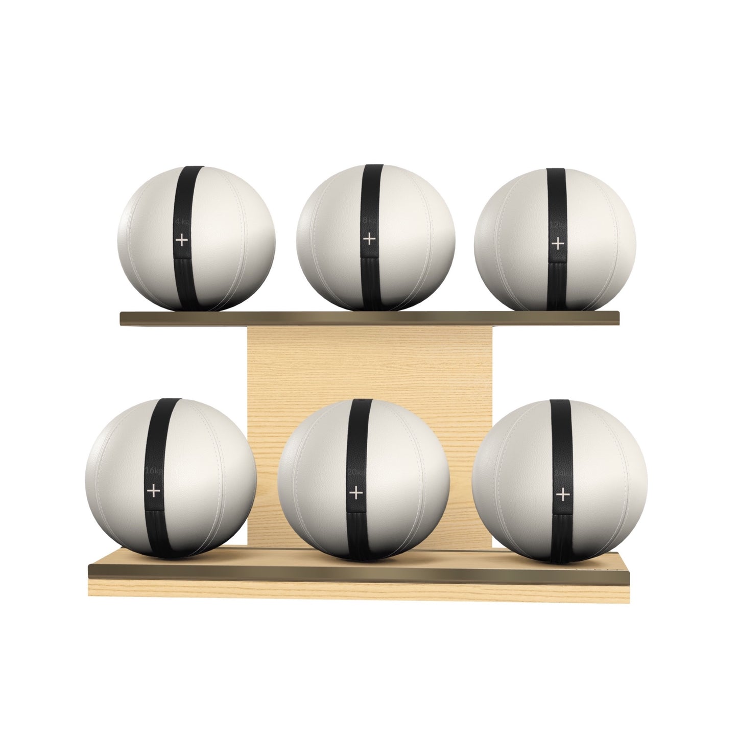 PENT. MOXA Set Ultimate - In Gold - Set of 6 Medicine Balls on Horizontal Wooden Stand - 4, 8, 12, 16, 20, 24 KG