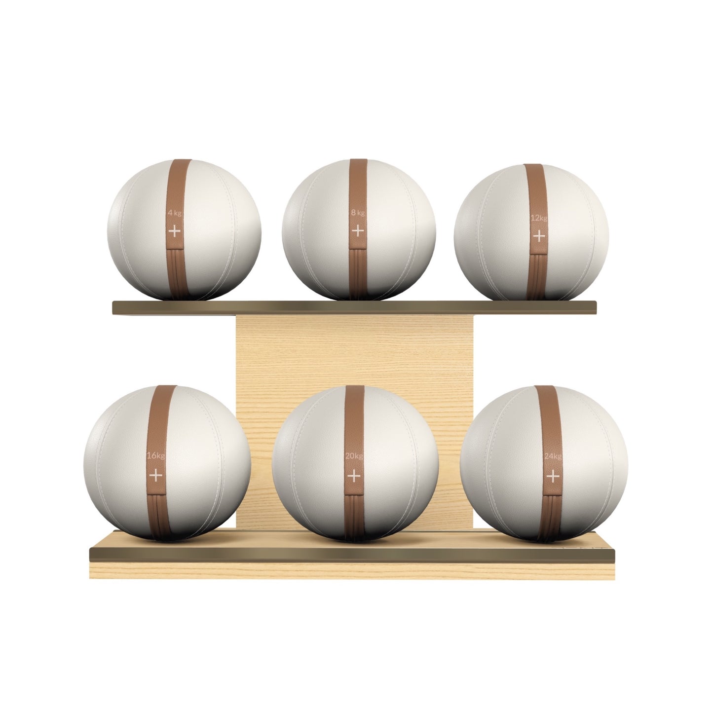 PENT. MOXA Set Ultimate - In Gold - Set of 6 Medicine Balls on Horizontal Wooden Stand - 4, 8, 12, 16, 20, 24 KG