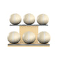 Six beige leather medicine balls with beige accent leather, arranged on two shelves made of natural ash wood. PENT. MOXA Set Ultimate - Set of 6 Medicine Balls on Horizontal Wooden Stand
