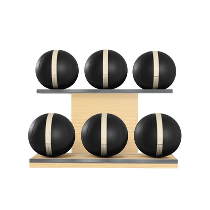 PENT. MOXA Set Ultimate - Set of 6 Medicine Balls on Horizontal Wooden Stand - 4, 8, 12, 16, 20, 24 KG