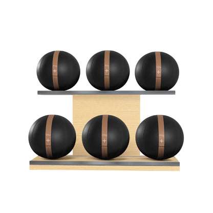 PENT. MOXA Set Ultimate - Set of 6 Medicine Balls on Horizontal Wooden Stand - 4, 8, 12, 16, 20, 24 KG