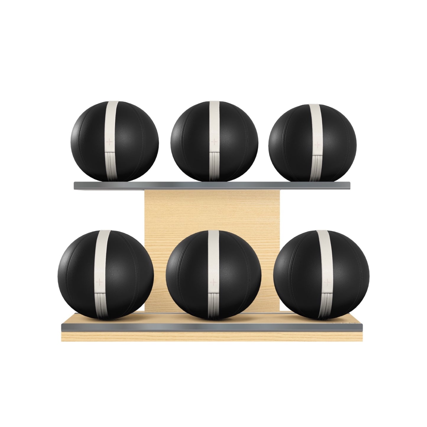 PENT. MOXA Set Ultimate - Set of 6 Medicine Balls on Horizontal Wooden Stand - 4, 8, 12, 16, 20, 24 KG