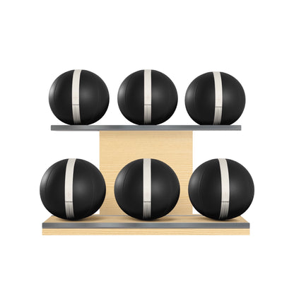 PENT. MOXA Set Ultimate - Set of 6 Medicine Balls on Horizontal Wooden Stand - 4, 8, 12, 16, 20, 24 KG