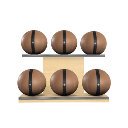 PENT. MOXA Set Ultimate - Set of 6 Medicine Balls on Horizontal Wooden Stand - 4, 8, 12, 16, 20, 24 KG