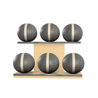 PENT. MOXA Set Ultimate - Set of 6 Medicine Balls on Horizontal Wooden Stand - 4, 8, 12, 16, 20, 24 KG