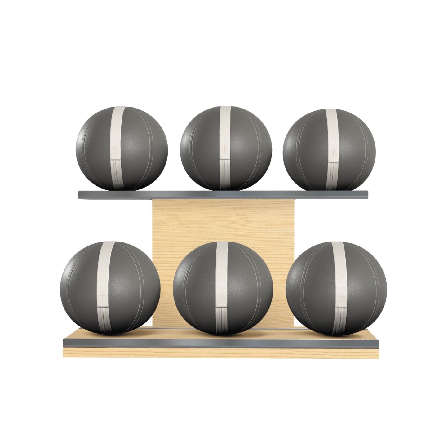 PENT. MOXA Set Ultimate - Set of 6 Medicine Balls on Horizontal Wooden Stand - 4, 8, 12, 16, 20, 24 KG