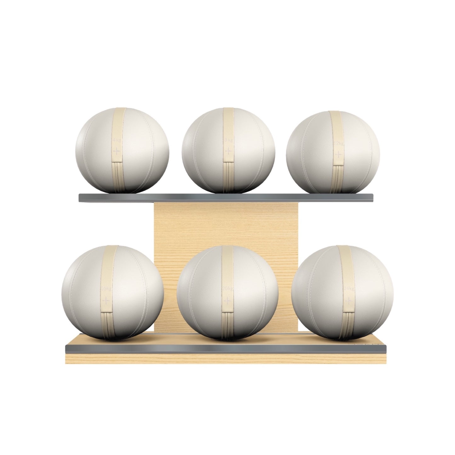 PENT. MOXA Set Ultimate - Set of 6 Medicine Balls on Horizontal Wooden Stand - 4, 8, 12, 16, 20, 24 KG