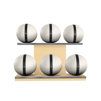 PENT. MOXA Set Ultimate - Set of 6 Medicine Balls on Horizontal Wooden Stand - 4, 8, 12, 16, 20, 24 KG