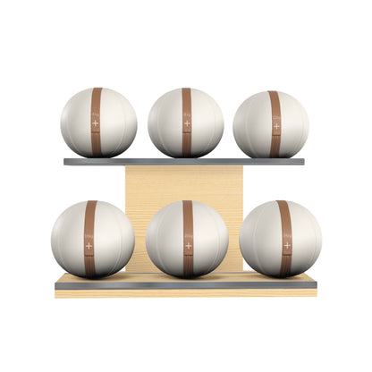 PENT. MOXA Set Ultimate - Set of 6 Medicine Balls on Horizontal Wooden Stand - 4, 8, 12, 16, 20, 24 KG