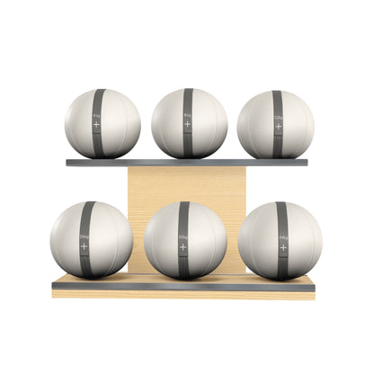 PENT. MOXA Set Ultimate - Set of 6 Medicine Balls on Horizontal Wooden Stand - 4, 8, 12, 16, 20, 24 KG