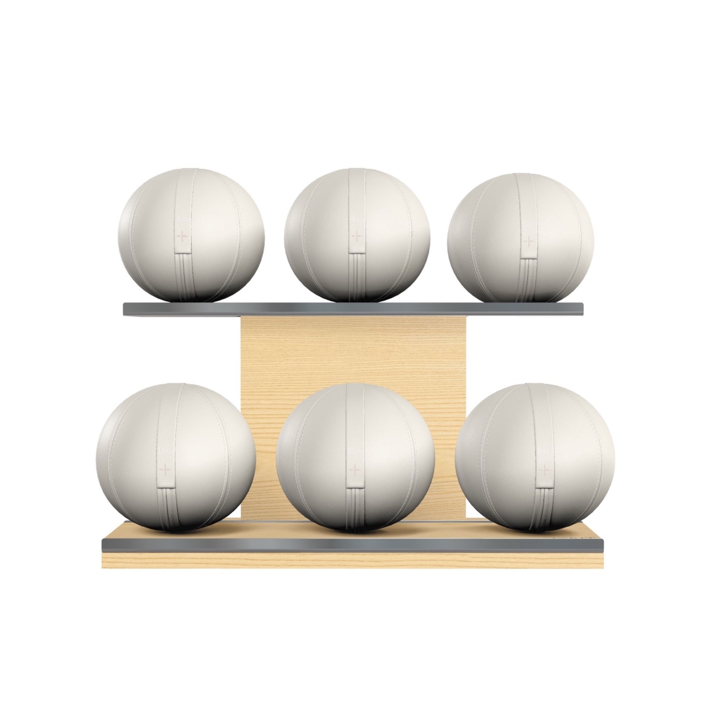 PENT. MOXA Set Ultimate - Set of 6 Medicine Balls on Horizontal Wooden Stand - 4, 8, 12, 16, 20, 24 KG