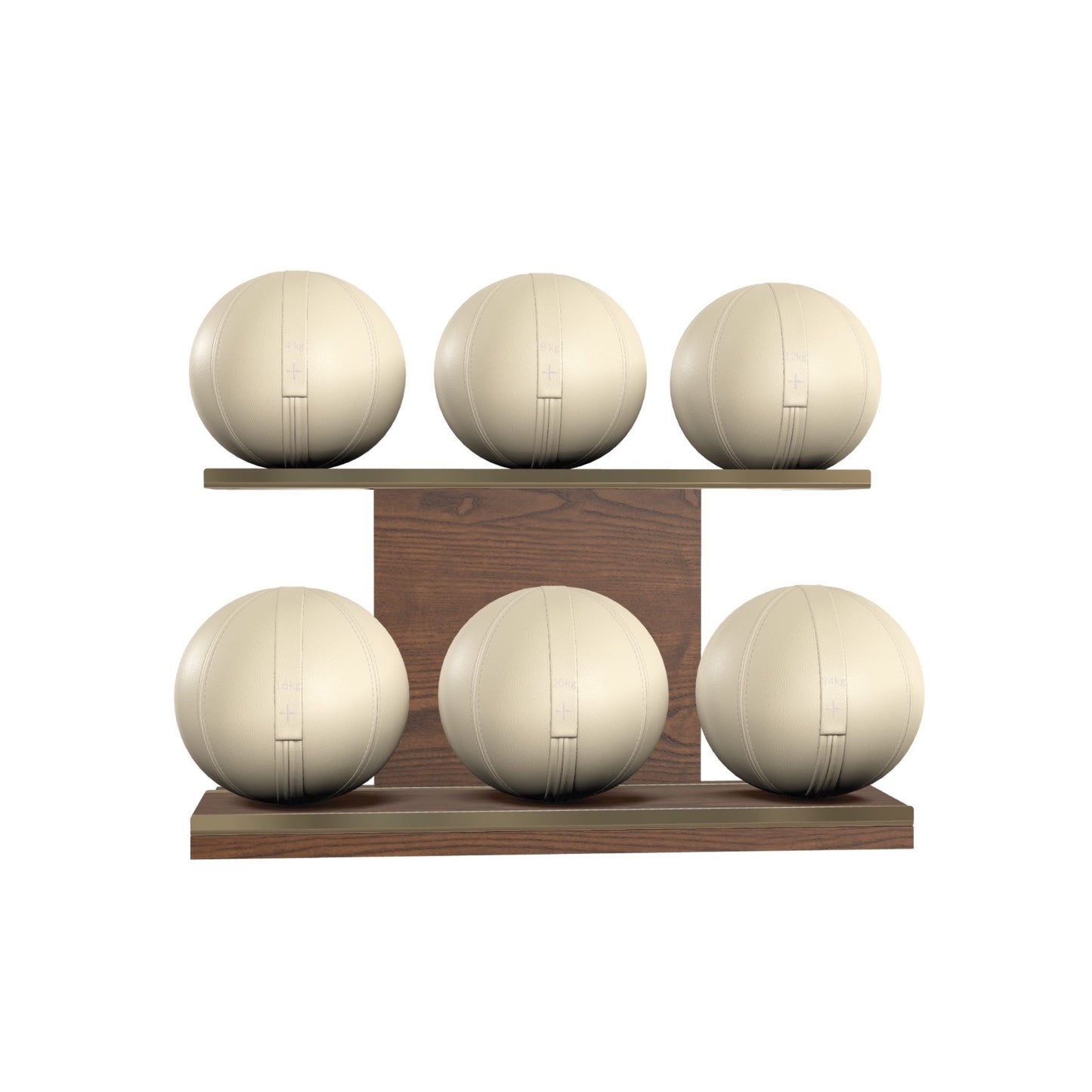 PENT. MOXA Set Ultimate - In Gold - Set of 6 Medicine Balls on Horizontal Wooden Stand - 4, 8, 12, 16, 20, 24 KG