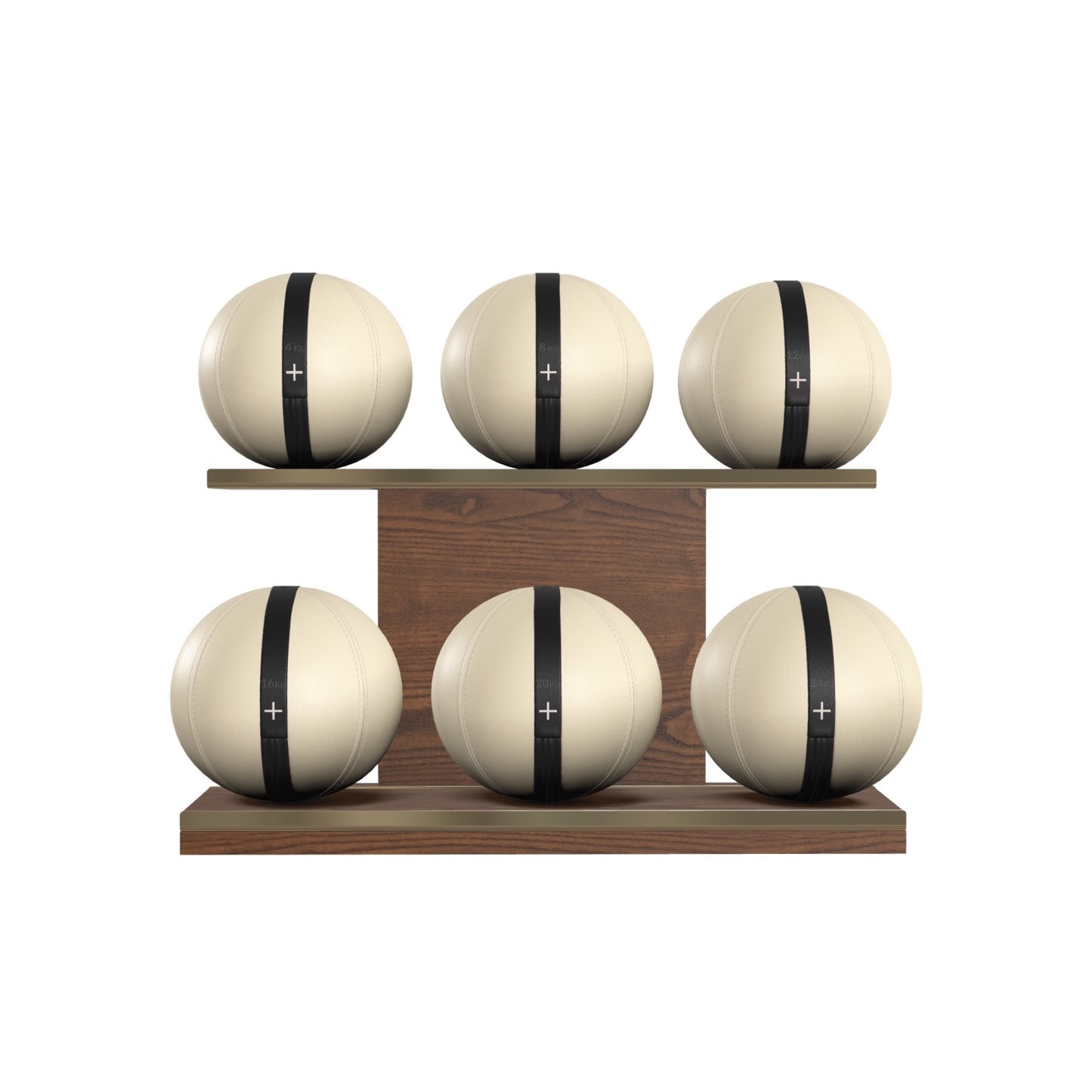 PENT. MOXA Set Ultimate - In Gold - Set of 6 Medicine Balls on Horizontal Wooden Stand - 4, 8, 12, 16, 20, 24 KG