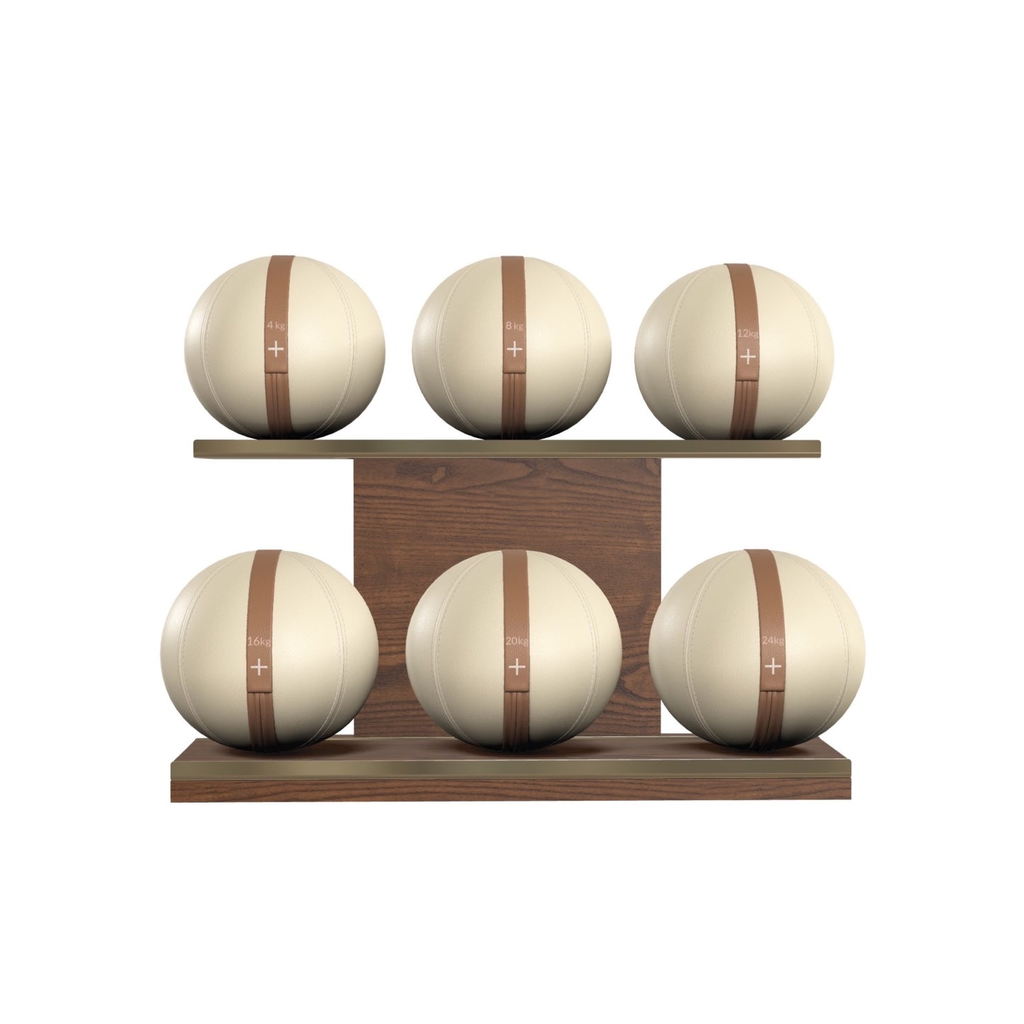 PENT. MOXA Set Ultimate - In Gold - Set of 6 Medicine Balls on Horizontal Wooden Stand - 4, 8, 12, 16, 20, 24 KG
