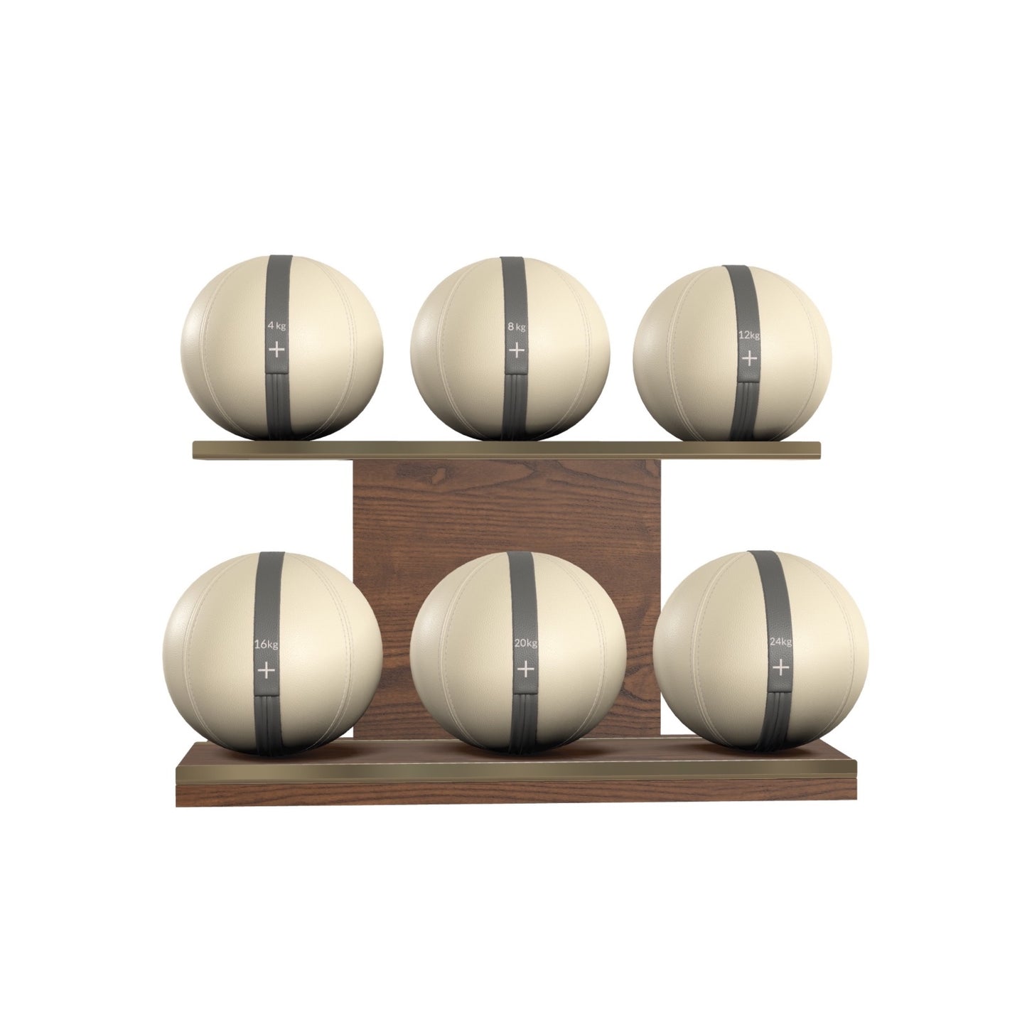 PENT. MOXA Set Ultimate - In Gold - Set of 6 Medicine Balls on Horizontal Wooden Stand - 4, 8, 12, 16, 20, 24 KG