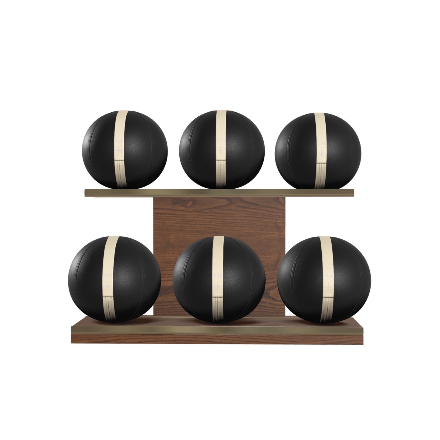 PENT. MOXA Set Ultimate - In Gold - Set of 6 Medicine Balls on Horizontal Wooden Stand - 4, 8, 12, 16, 20, 24 KG