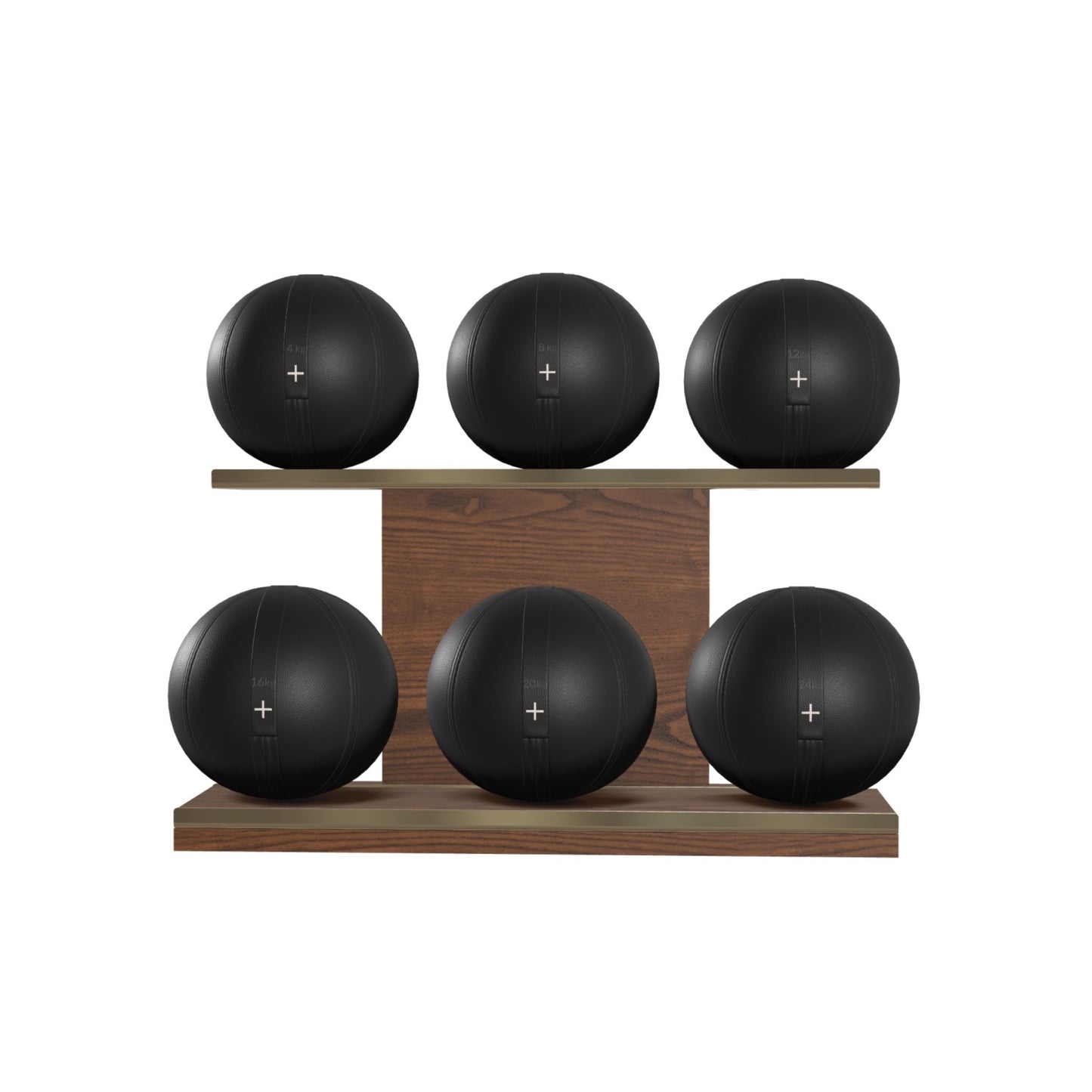 PENT. MOXA Set Ultimate - In Gold - Set of 6 Medicine Balls on Horizontal Wooden Stand - 4, 8, 12, 16, 20, 24 KG