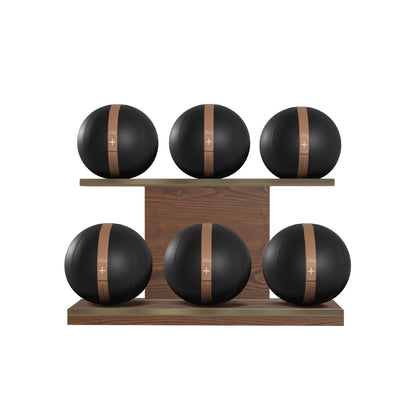 PENT. MOXA Set Ultimate - In Gold - Set of 6 Medicine Balls on Horizontal Wooden Stand - 4, 8, 12, 16, 20, 24 KG