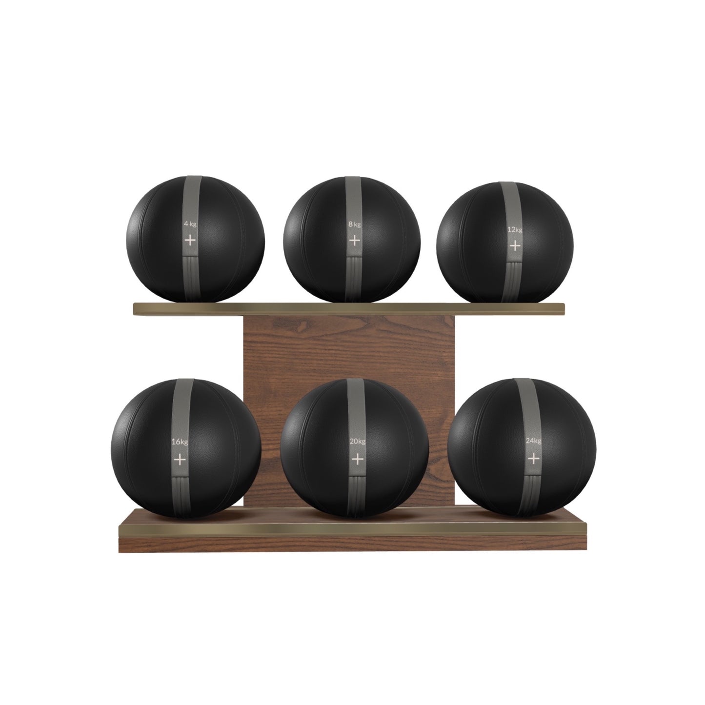 PENT. MOXA Set Ultimate - In Gold - Set of 6 Medicine Balls on Horizontal Wooden Stand - 4, 8, 12, 16, 20, 24 KG