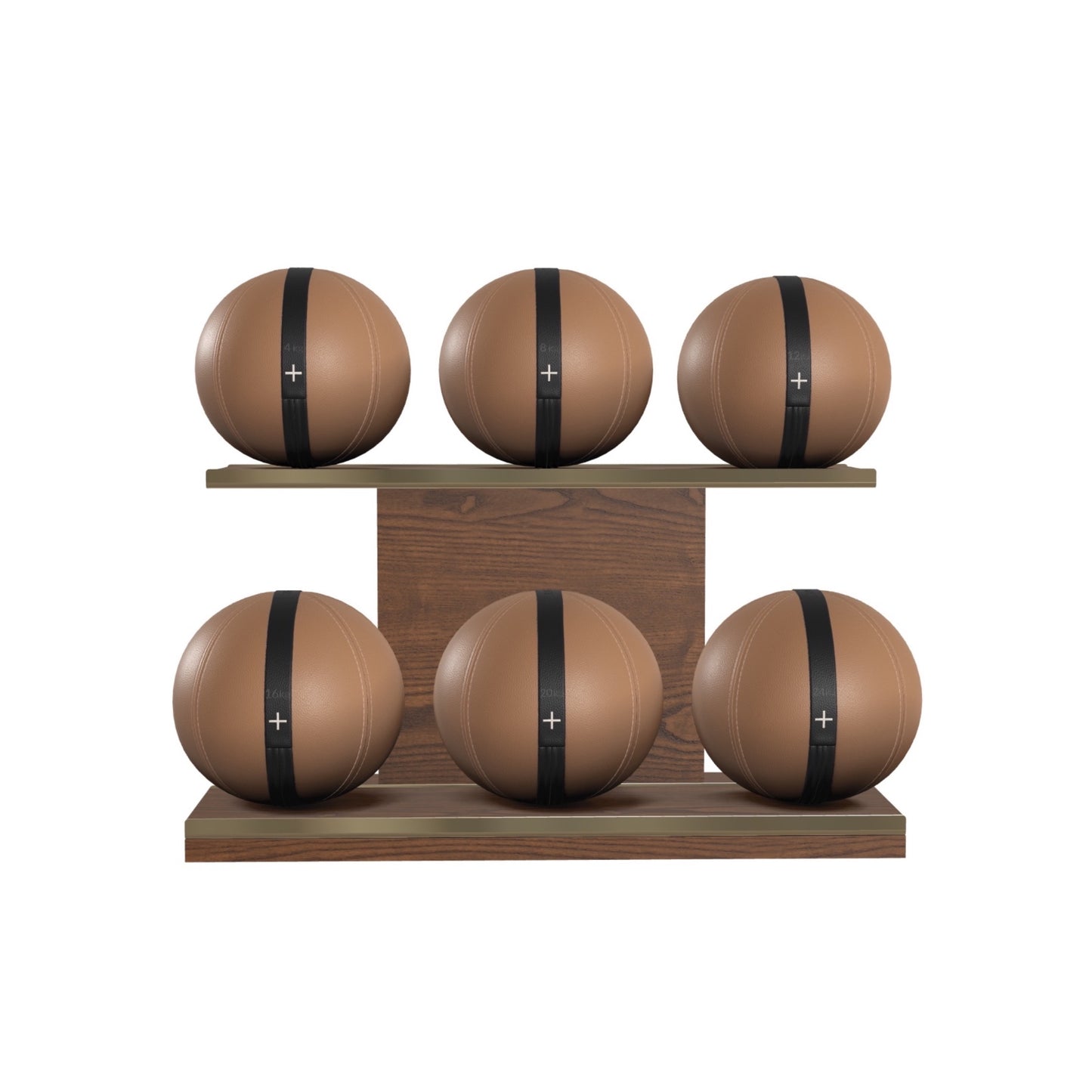 PENT. MOXA Set Ultimate - In Gold - Set of 6 Medicine Balls on Horizontal Wooden Stand - 4, 8, 12, 16, 20, 24 KG