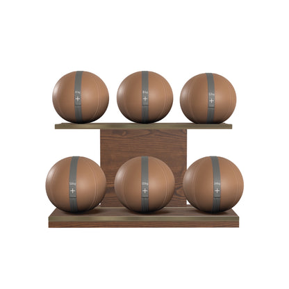 PENT. MOXA Set Ultimate - In Gold - Set of 6 Medicine Balls on Horizontal Wooden Stand - 4, 8, 12, 16, 20, 24 KG