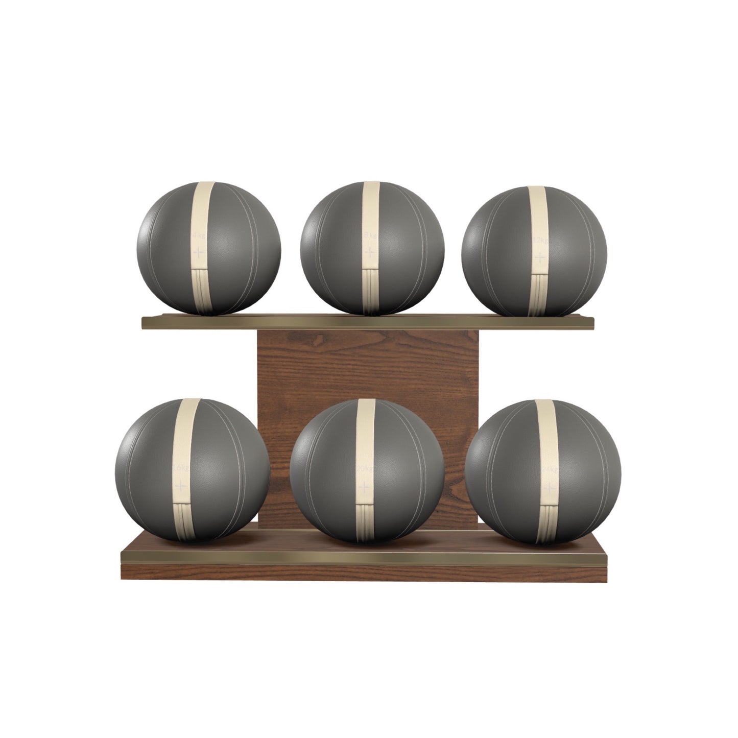 PENT. MOXA Set Ultimate - In Gold - Set of 6 Medicine Balls on Horizontal Wooden Stand - 4, 8, 12, 16, 20, 24 KG