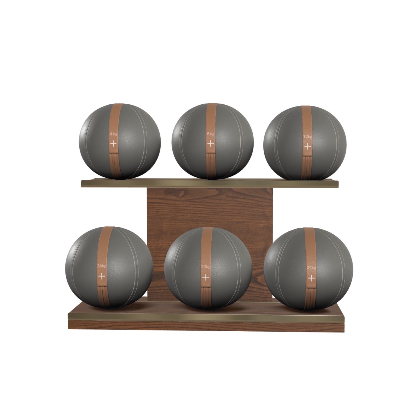 PENT. MOXA Set Ultimate - In Gold - Set of 6 Medicine Balls on Horizontal Wooden Stand - 4, 8, 12, 16, 20, 24 KG