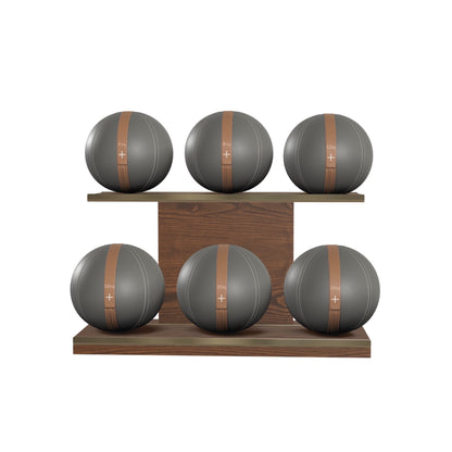 PENT. MOXA Set Ultimate - In Gold - Set of 6 Medicine Balls on Horizontal Wooden Stand - 4, 8, 12, 16, 20, 24 KG