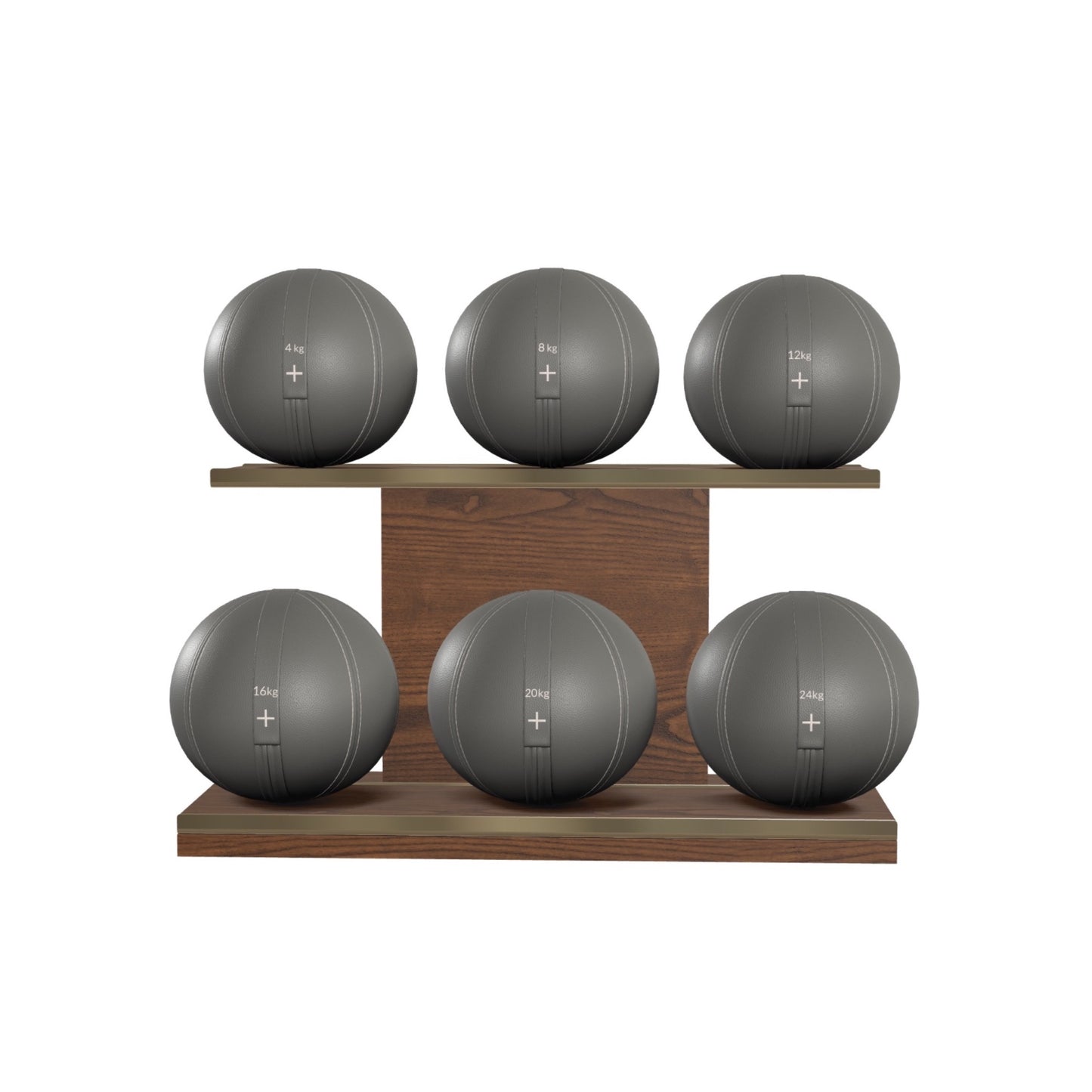 PENT. MOXA Set Ultimate - In Gold - Set of 6 Medicine Balls on Horizontal Wooden Stand - 4, 8, 12, 16, 20, 24 KG