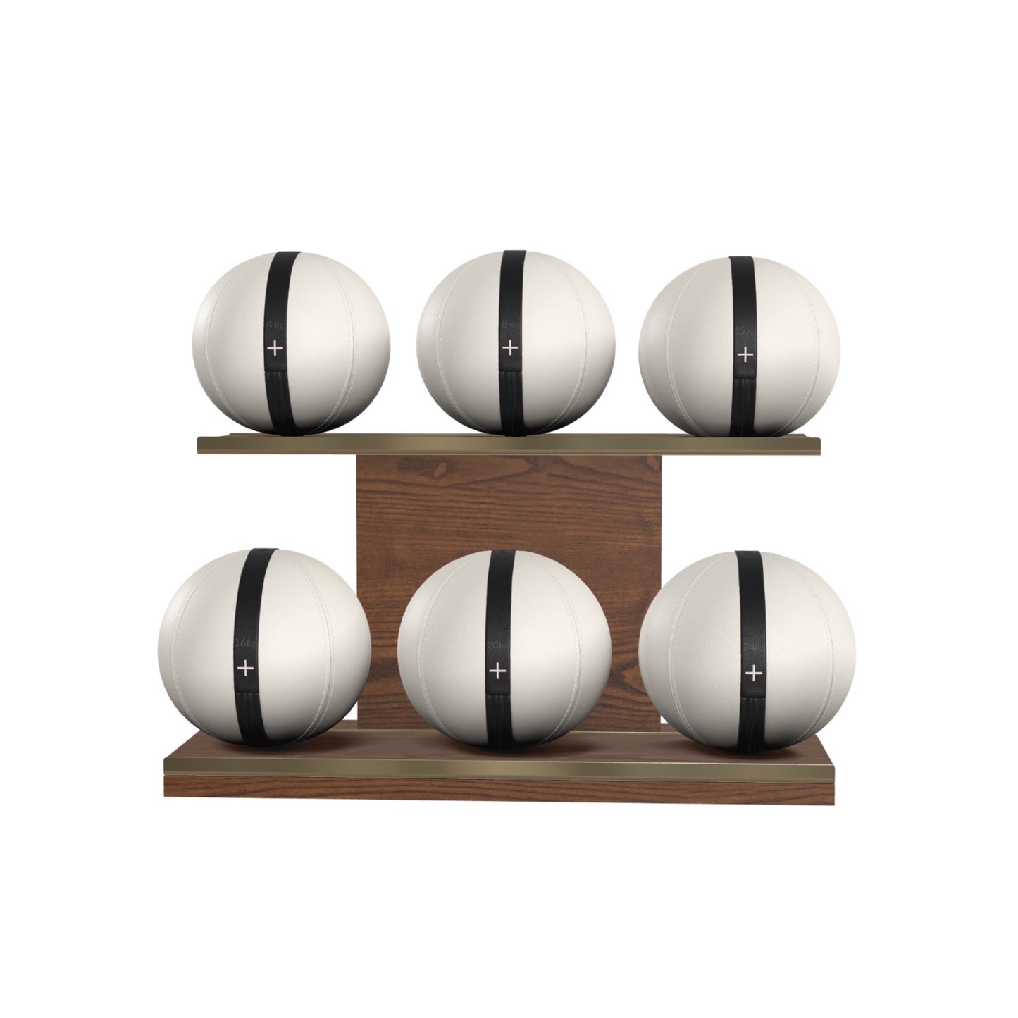 PENT. MOXA Set Ultimate - In Gold - Set of 6 Medicine Balls on Horizontal Wooden Stand - 4, 8, 12, 16, 20, 24 KG