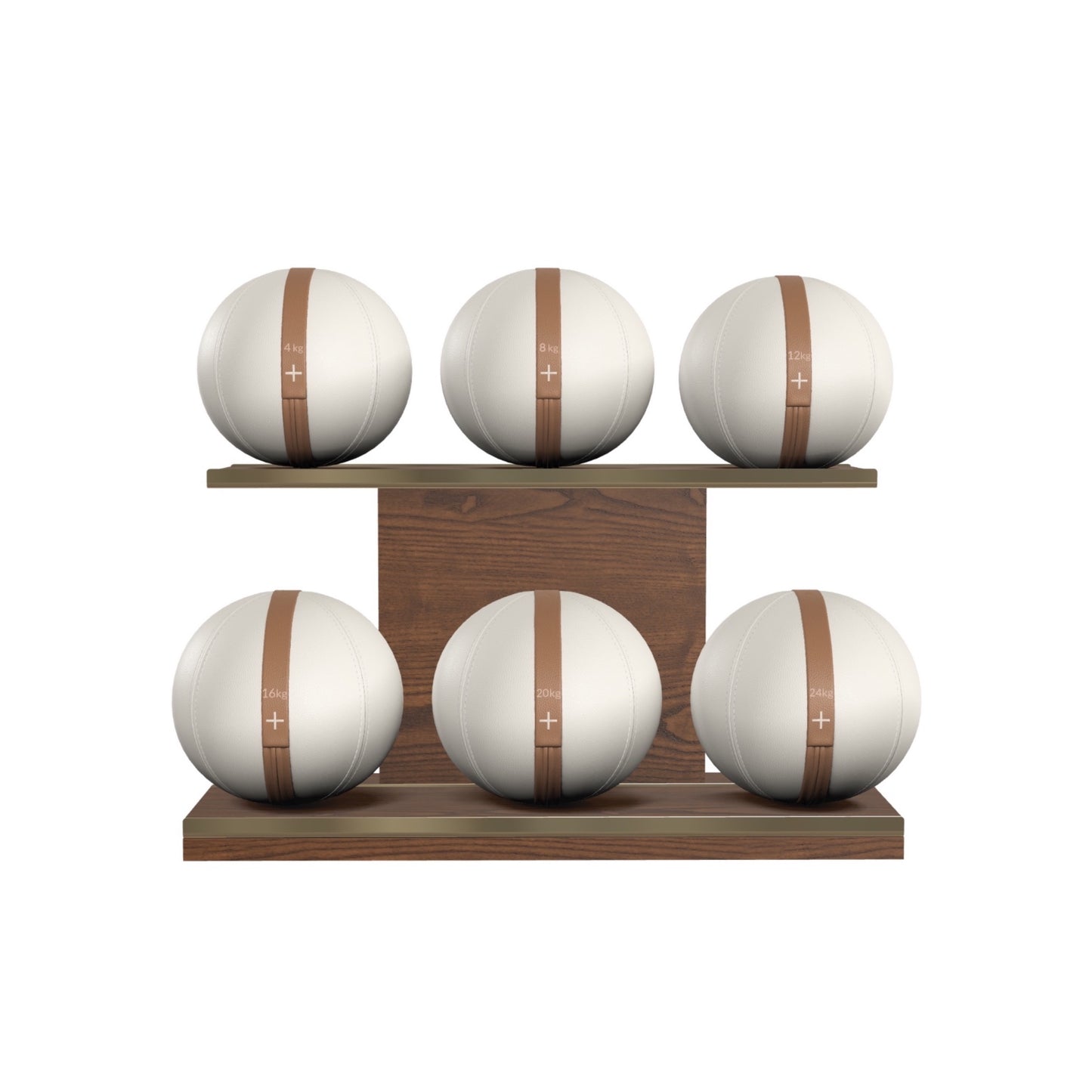 PENT. MOXA Set Ultimate - In Gold - Set of 6 Medicine Balls on Horizontal Wooden Stand - 4, 8, 12, 16, 20, 24 KG