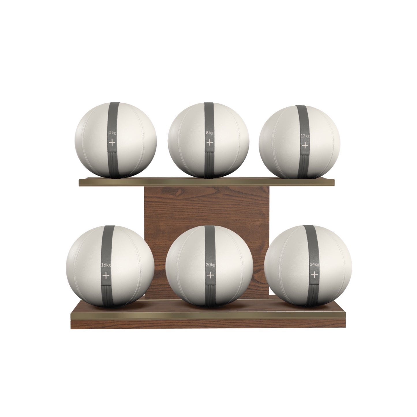 PENT. MOXA Set Ultimate - In Gold - Set of 6 Medicine Balls on Horizontal Wooden Stand - 4, 8, 12, 16, 20, 24 KG