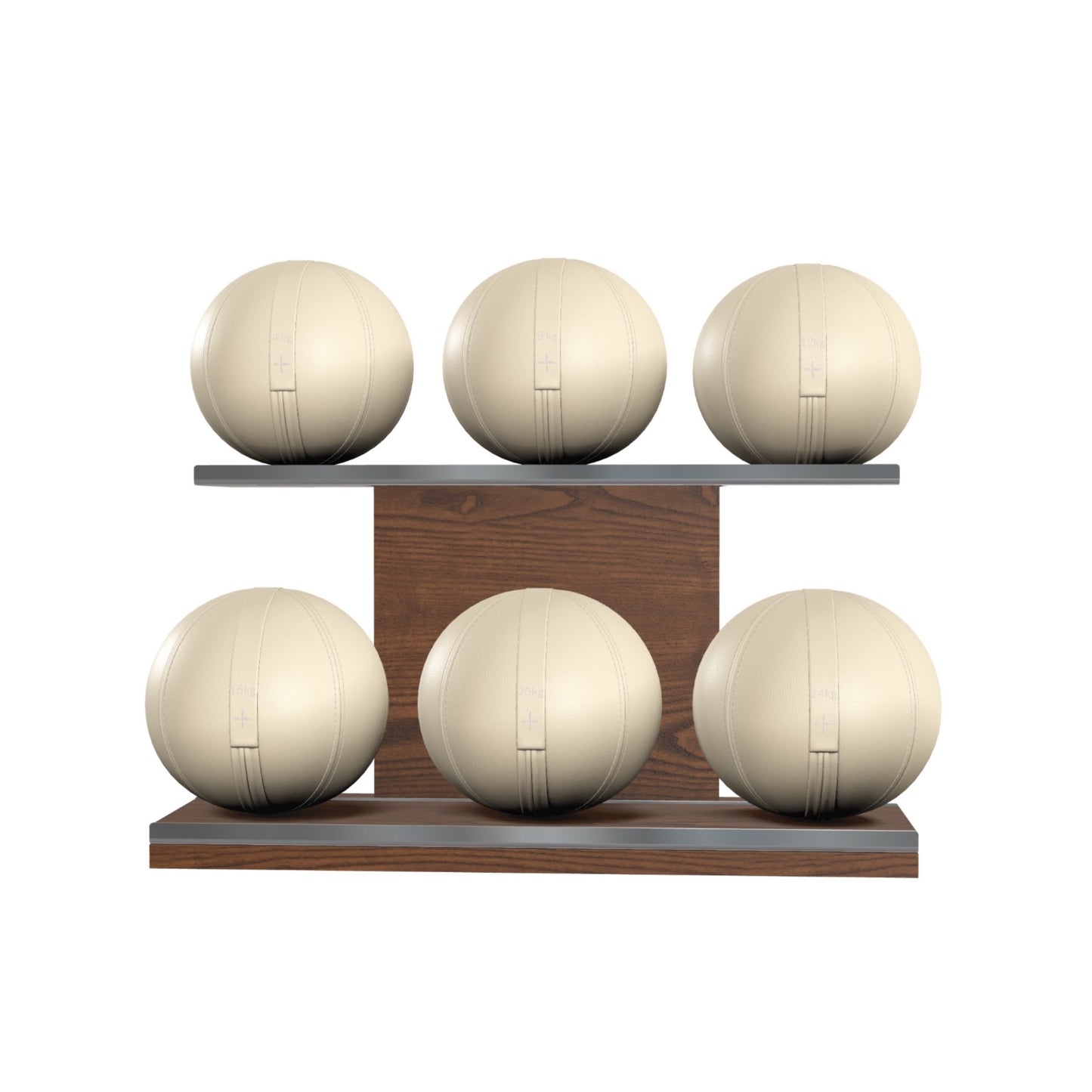 PENT. MOXA Set Ultimate - Set of 6 Medicine Balls on Horizontal Wooden Stand - 4, 8, 12, 16, 20, 24 KG